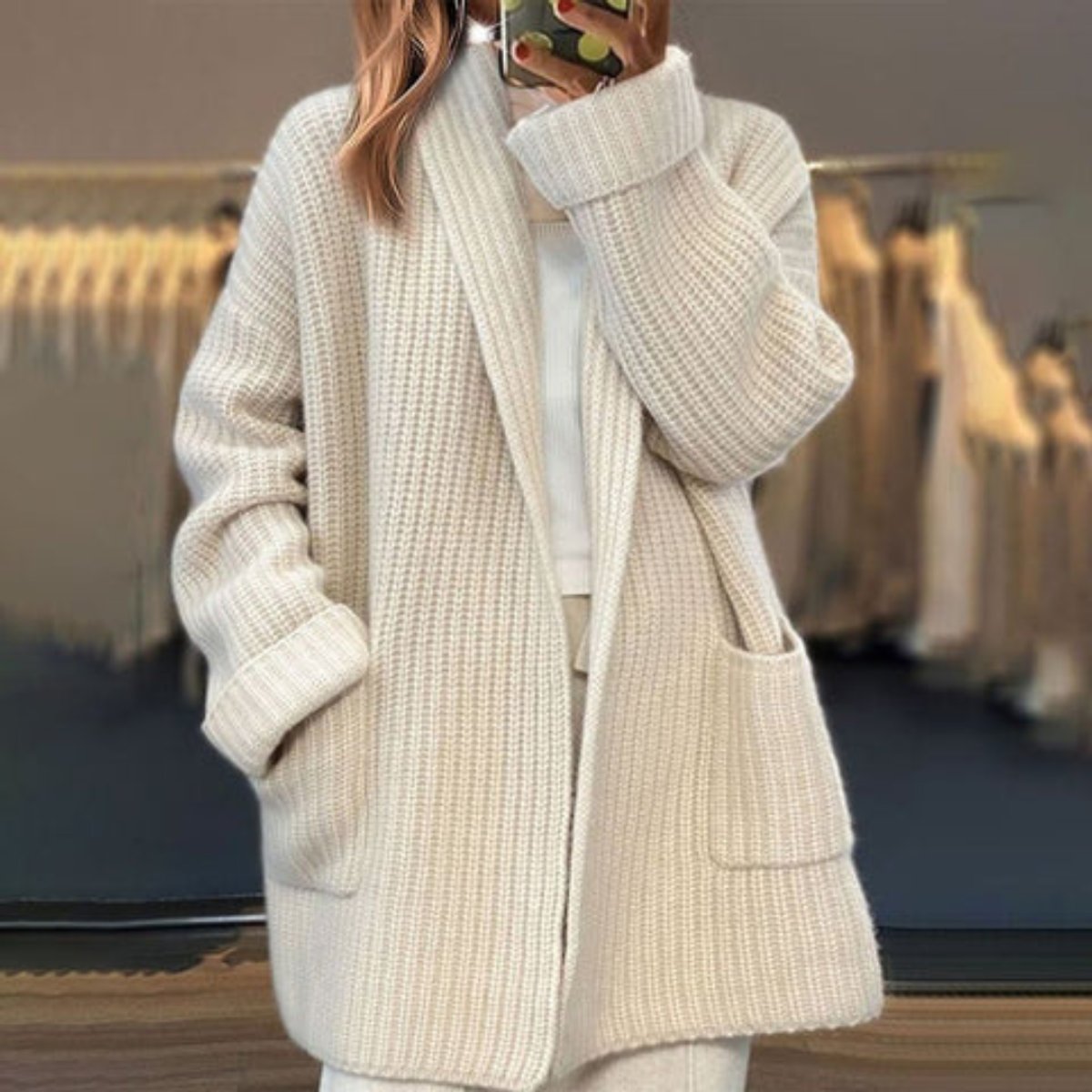 Marlowyn | Women's Oversized Open-Front Scarf Collar Knit Cardigan