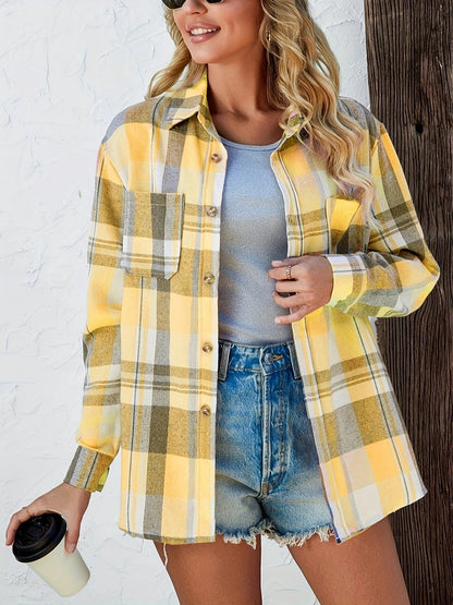 Rosangela | Women's Oversized Plaid Brushed Long Sleeve Button-Up Shirt