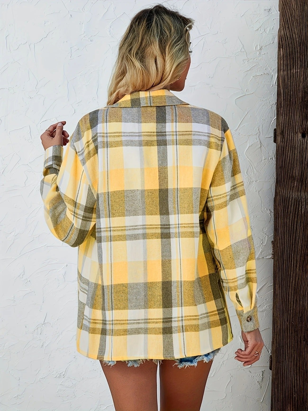 Rosangela | Women's Oversized Plaid Brushed Long Sleeve Button-Up Shirt