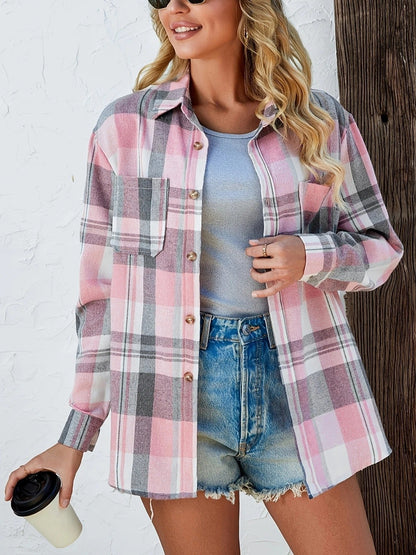 Rosangela | Women's Oversized Plaid Brushed Long Sleeve Button-Up Shirt