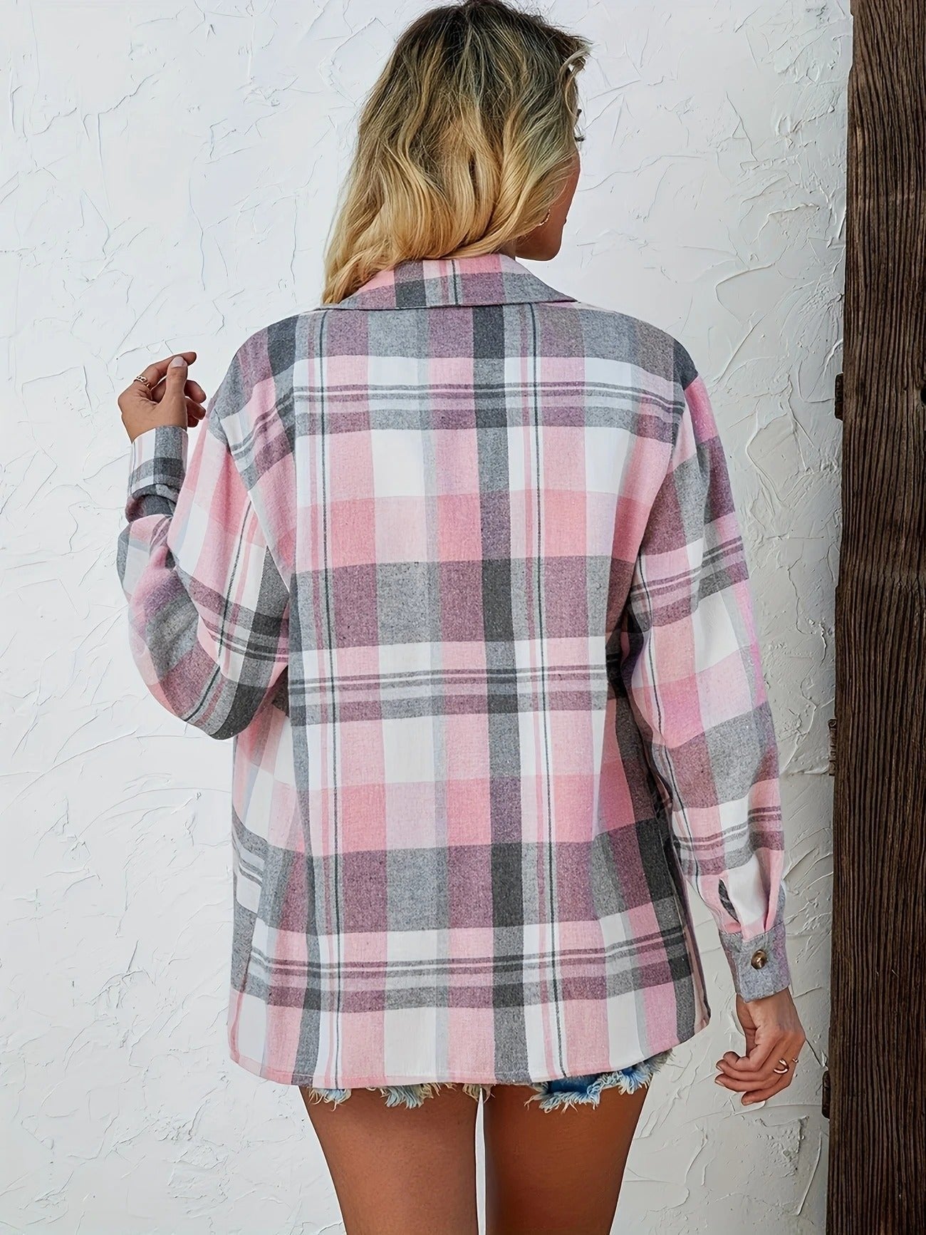 Rosangela | Women's Oversized Plaid Brushed Long Sleeve Button-Up Shirt