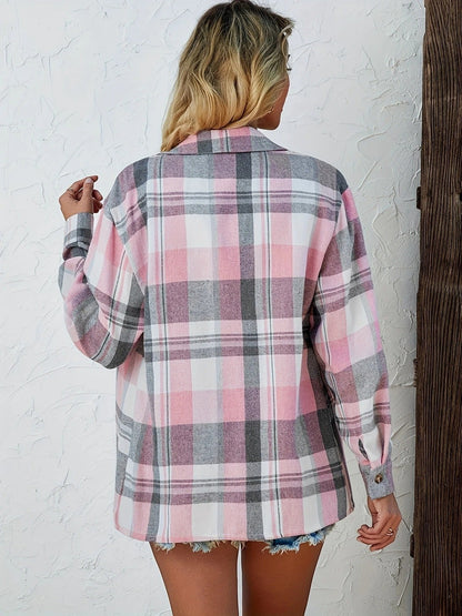 Rosangela | Women's Oversized Plaid Brushed Long Sleeve Button-Up Shirt