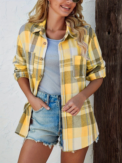 Rosangela | Women's Oversized Plaid Brushed Long Sleeve Button-Up Shirt