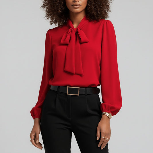 Rosalind | Women's Relaxed-Fit Bow-Tie Neck Long-Sleeve Blouse