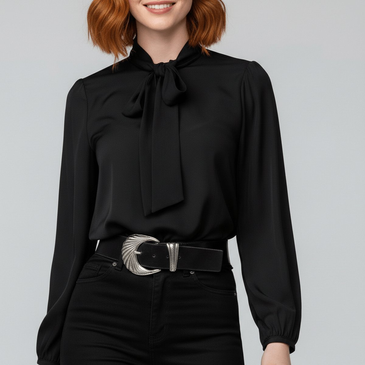 Rosalind | Women's Relaxed-Fit Bow-Tie Neck Long-Sleeve Blouse