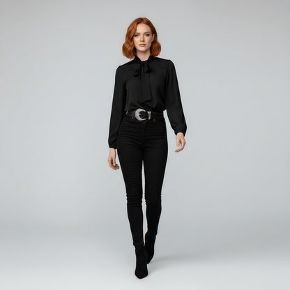 Rosalind | Women's Relaxed-Fit Bow-Tie Neck Long-Sleeve Blouse