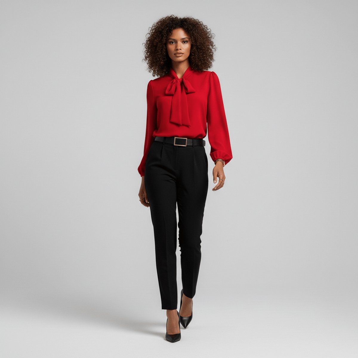 Rosalind | Women's Relaxed-Fit Bow-Tie Neck Long-Sleeve Blouse