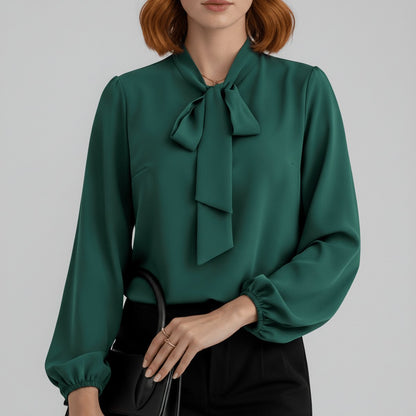Rosalind | Women's Relaxed-Fit Bow-Tie Neck Long-Sleeve Blouse