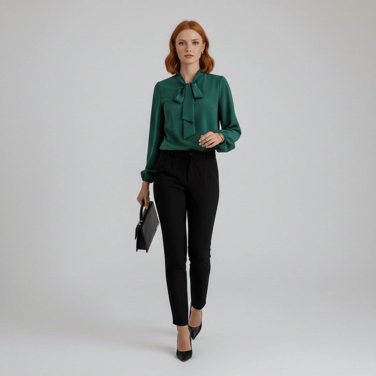 Rosalind | Women's Relaxed-Fit Bow-Tie Neck Long-Sleeve Blouse