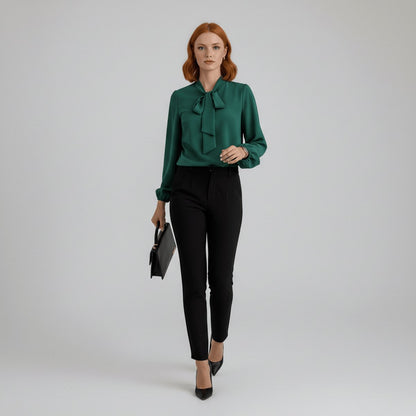 Rosalind | Women's Relaxed-Fit Bow-Tie Neck Long-Sleeve Blouse