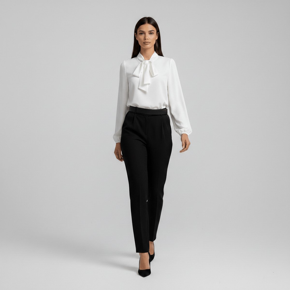 Rosalind | Women's Relaxed-Fit Bow-Tie Neck Long-Sleeve Blouse