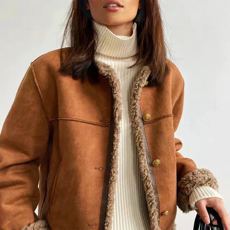 Elspeth | Women's Relaxed-Fit Faux Shearling Button-Front Cropped Jacket