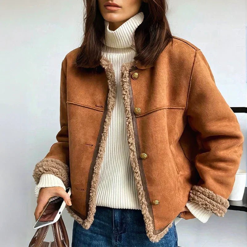 Elspeth | Women's Relaxed-Fit Faux Shearling Button-Front Cropped Jacket