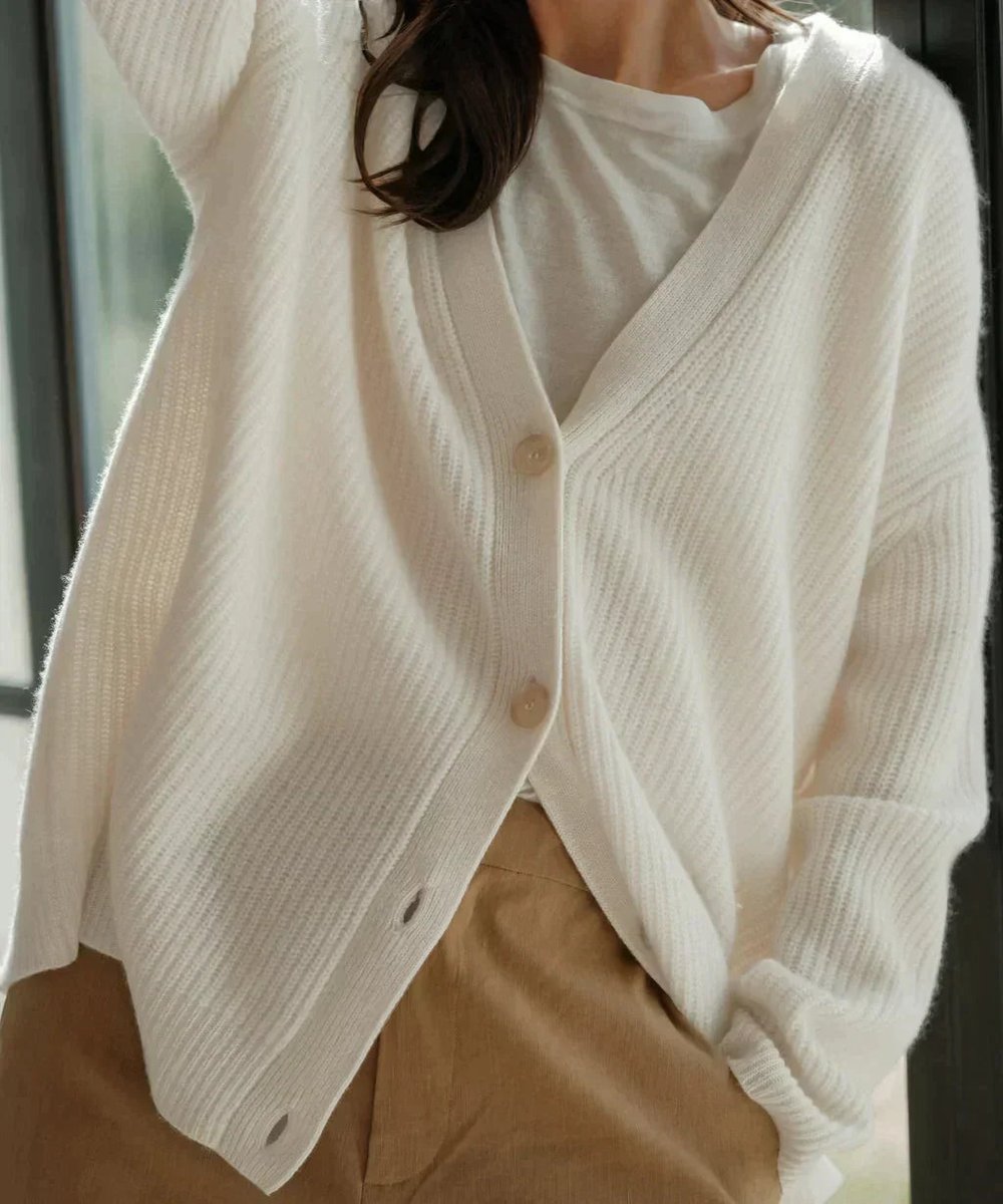 Aveline | Women's Relaxed-Fit V-Neck Ribbed Button-Front Cardigan