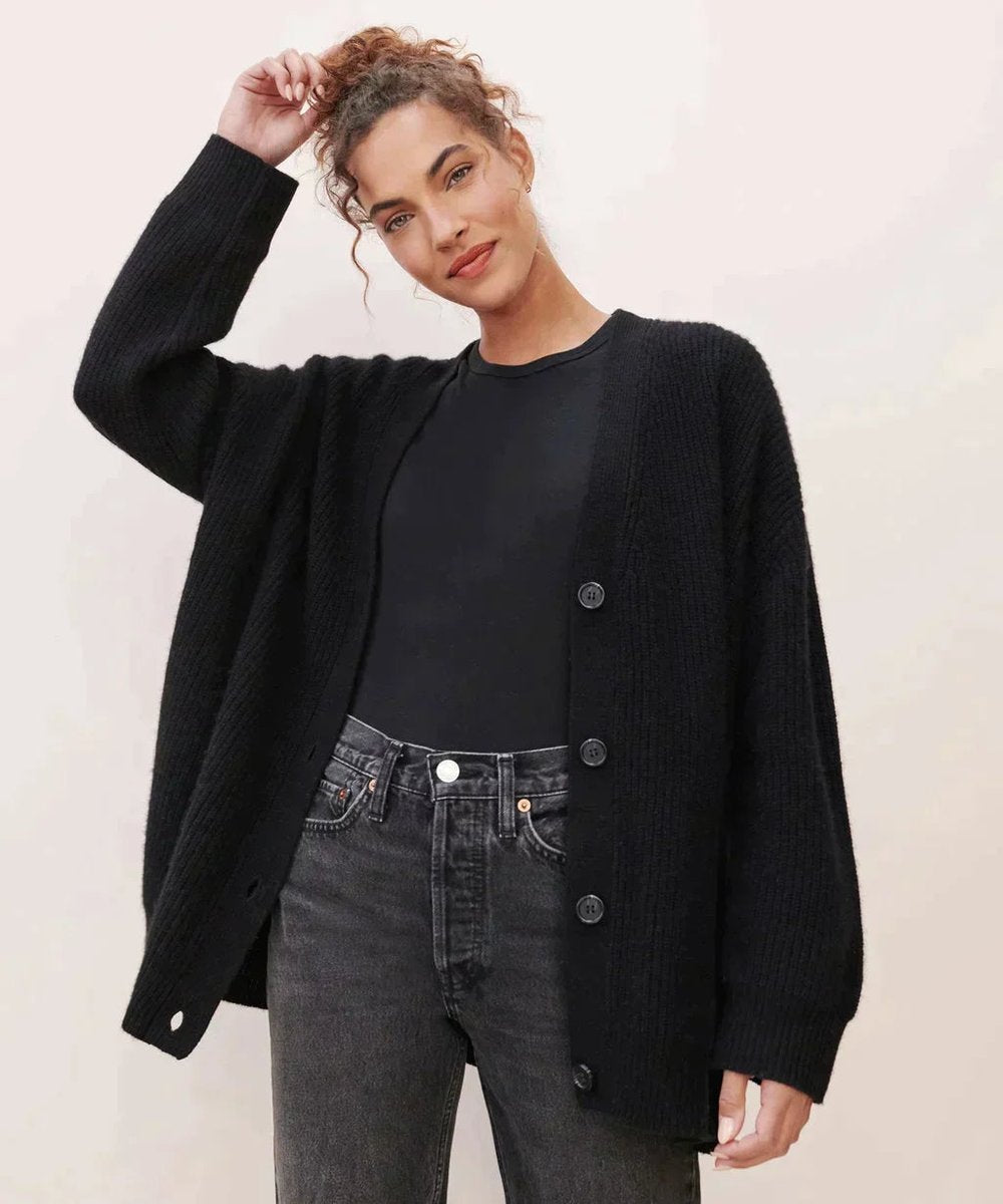 Aveline | Women's Relaxed-Fit V-Neck Ribbed Button-Front Cardigan