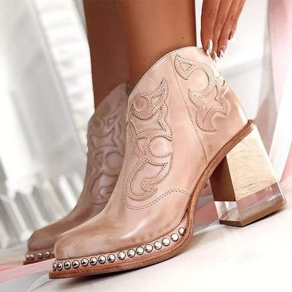 Phoebe | Women's Studded Western Embroidered Block Heel Ankle Boots