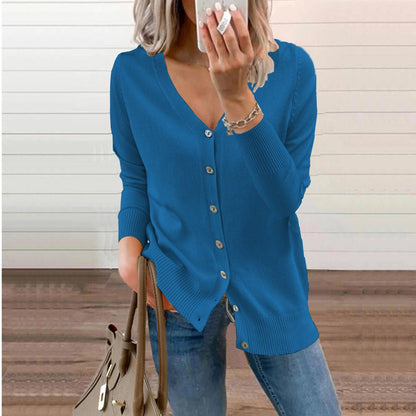 Delphine | Women's V-Neck Button-Front Long Sleeve Knit Cardigan