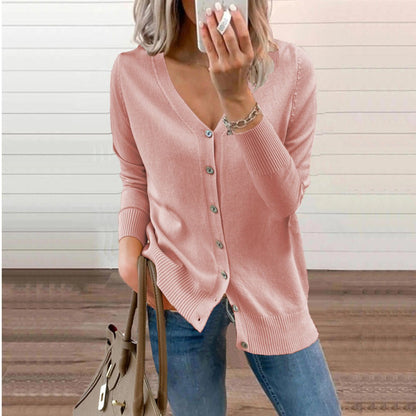 Delphine | Women's V-Neck Button-Front Long Sleeve Knit Cardigan