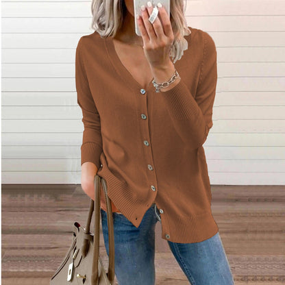 Delphine | Women's V-Neck Button-Front Long Sleeve Knit Cardigan