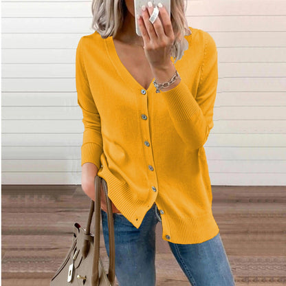 Delphine | Women's V-Neck Button-Front Long Sleeve Knit Cardigan