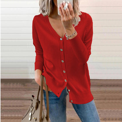 Delphine | Women's V-Neck Button-Front Long Sleeve Knit Cardigan