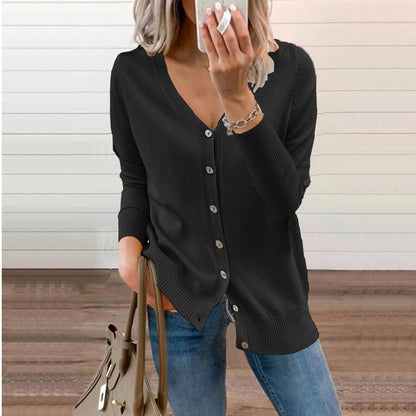 Delphine | Women's V-Neck Button-Front Long Sleeve Knit Cardigan