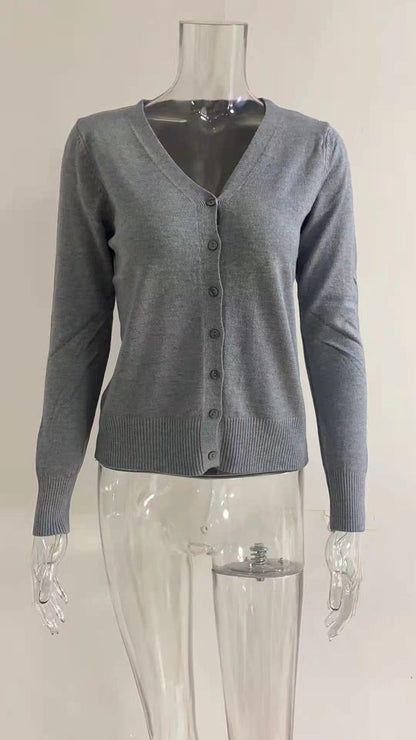 Delphine | Women's V-Neck Button-Front Long Sleeve Knit Cardigan