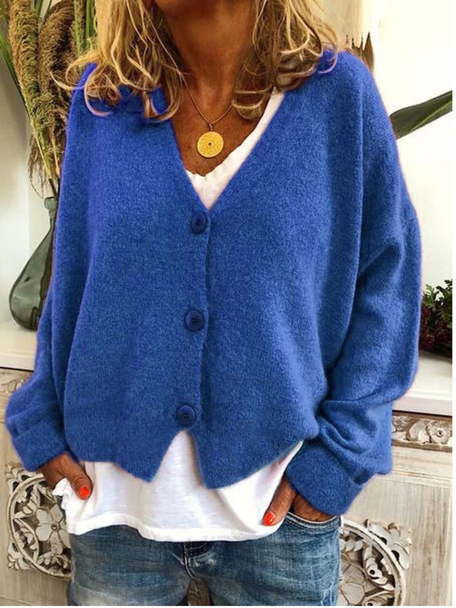 Solveig | Women's V-Neck Button-Front Relaxed-Fit Knit Cardigan
