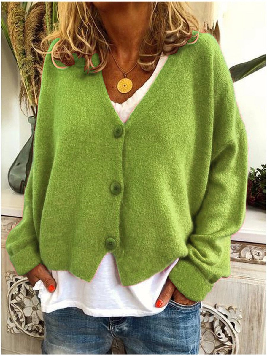 Solveig | Women's V-Neck Button-Front Relaxed-Fit Knit Cardigan