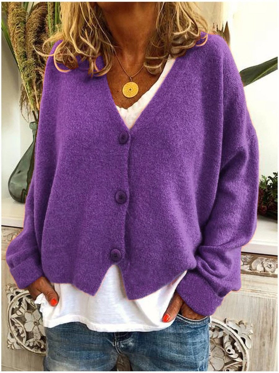 Solveig | Women's V-Neck Button-Front Relaxed-Fit Knit Cardigan