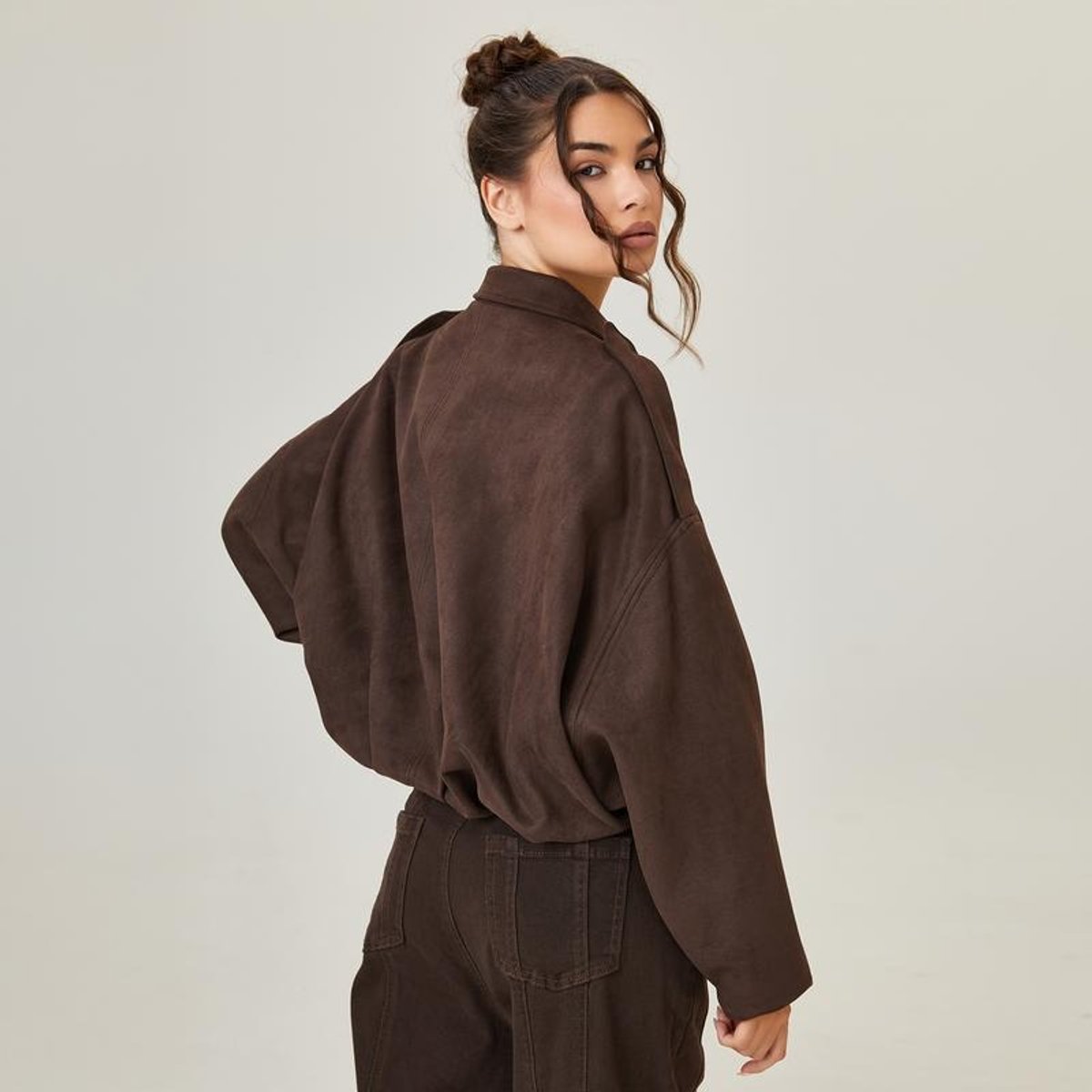 Elenora | Women's Vintage-Inspired Oversized Faux Suede Bomber Jacket