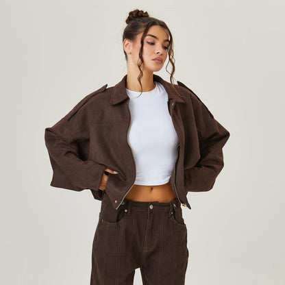 Elenora | Women's Vintage-Inspired Oversized Faux Suede Bomber Jacket
