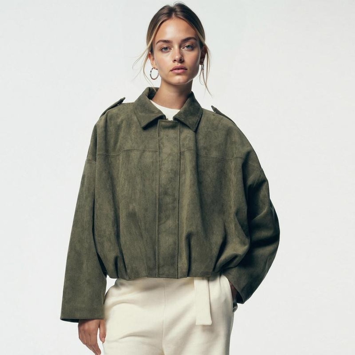 Elenora | Women's Vintage-Inspired Oversized Faux Suede Bomber Jacket