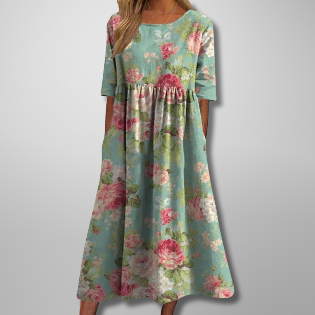 Xara | Women's Floral Short Sleeve Casual Summer Midi Dress