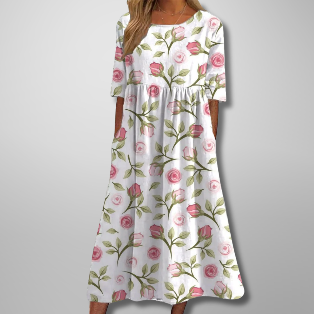 Xara | Women's Floral Short Sleeve Casual Summer Midi Dress