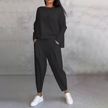 Rosalind | Women's Casual Loose-Fit Long-Sleeve Top and Tapered Trousers Co-Ord Set